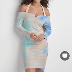 Venus zipper front, long sleeve dress color, blue white